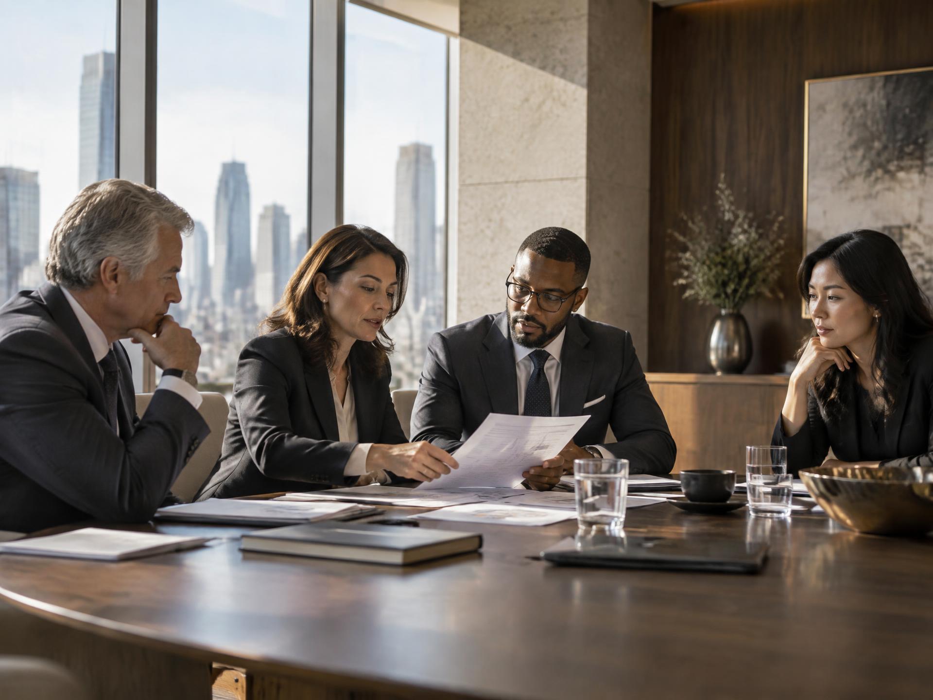 Senior executives reviewing capital strategy in a boardroom